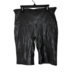 Spanx Faux Leather Snake Bike Shorts Women's Medium Black High Waist